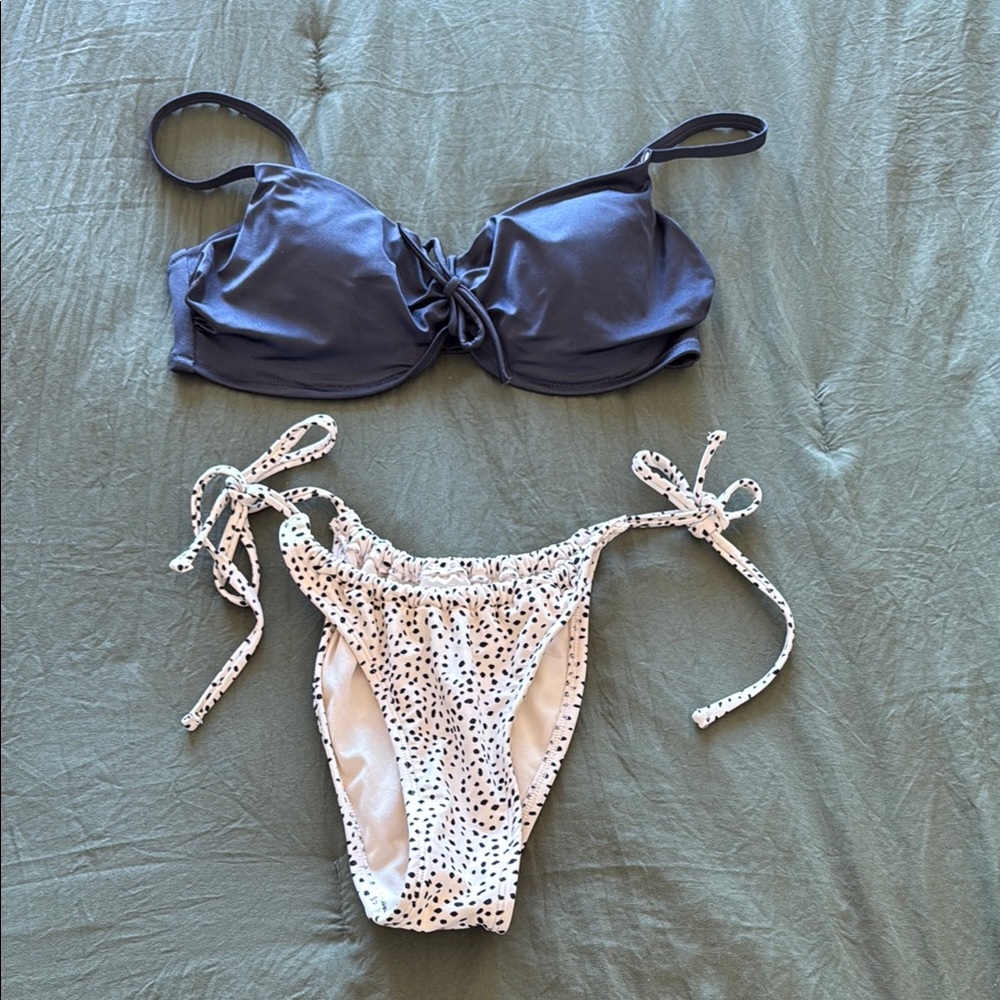 Blue and White Polka Dot Bikini Set
